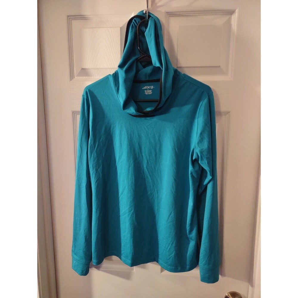 bcg Top Size L Aqua Blue Long Sleeve Hooded